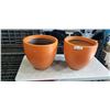 Image 1 : PAIR OF ORANGE PLASTIC PLANTERS 16 INCH TALL AND BROWN PLANTER