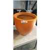Image 2 : PAIR OF ORANGE PLASTIC PLANTERS 16 INCH TALL AND BROWN PLANTER