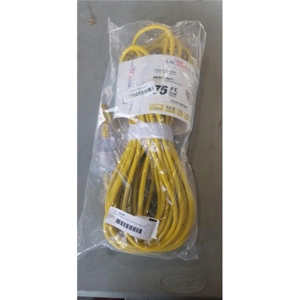 75 FOOT HEAVY DUTY LIGHTED YELLOW  EXTENSION CORD. 16AWG/3C