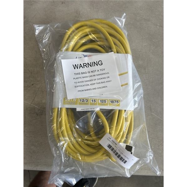 HEAVY DUTY 50 FT YELLOW LIGHTED EXTENSION CORD. 12AWG/3C