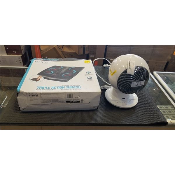 AS NEW HOMEDICS TRIPLE ACTION SHIATSU FOOT MASSAGER AND WOOZOO FAN WORKING