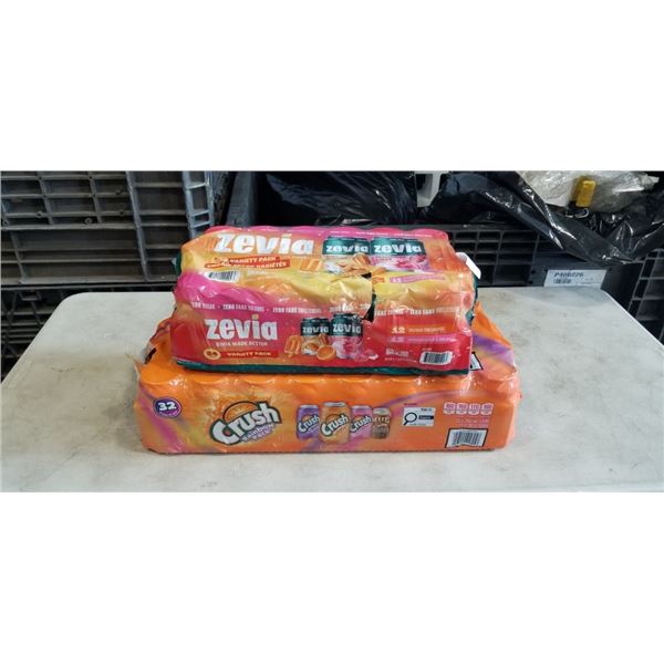 32 PACK OF CRUYSH MULTI FLAVOUR AND CASE OF ZEVIA DRINKS, SOME MAY BE MISSING