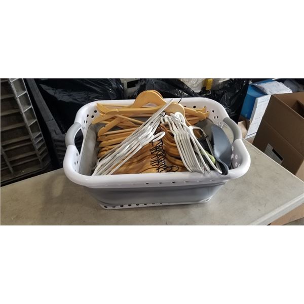 LAUNDRY BASKET WITH WOODEN & PLASTIC HANGERS