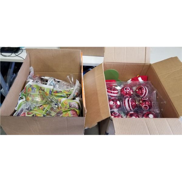 ASSORTED VINTAGE DRINKING GLASES, ART GLASS SHOOTERS ETC SETS OF 4, AND ASSORTED CHRISTMAS DECOR SOM