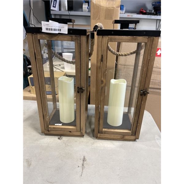 2 NEW CANVAS LIGHT UP LANTERNS, WARM LED LIGHT, 20 INCH TALL