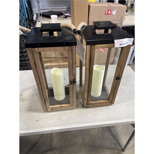 2 NEW CANVAS LIGHT UP LANTERNS, WARM LED LIGHT, 20 INCH TALL