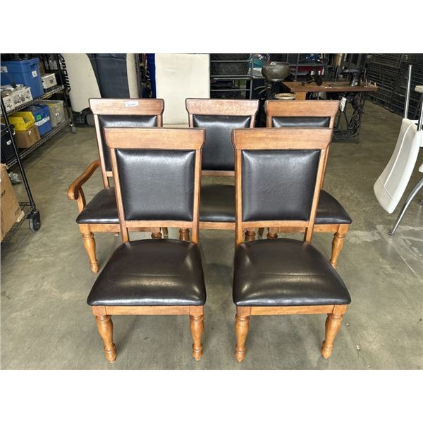 SET OF 5 MODERN LEATHER SEAT DINING CHAIRS