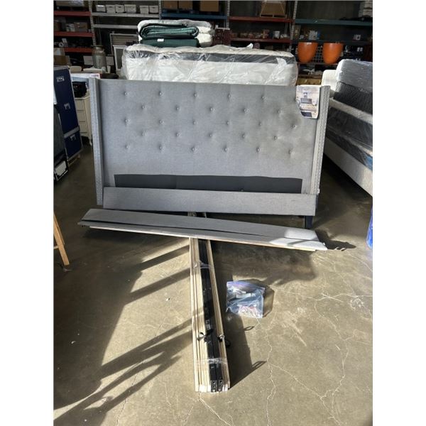 KINGSIZE GREY FABRIC PLATFORM BEDFRAME, COMPLETE