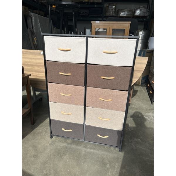 FABRIC STORAGE BIN OSHELF UNIT, 34 INCH WIDE, 12 INCH DEEP AND 47 INCH TALL, 10 BINS TOTAL