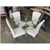 Image 1 : GLASS TOP ROUND DINING TABLE WITH 4 LEATHER CHAUIRS, IN GOOD CONDITION