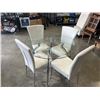 Image 2 : GLASS TOP ROUND DINING TABLE WITH 4 LEATHER CHAUIRS, IN GOOD CONDITION