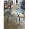 Image 6 : GLASS TOP ROUND DINING TABLE WITH 4 LEATHER CHAUIRS, IN GOOD CONDITION