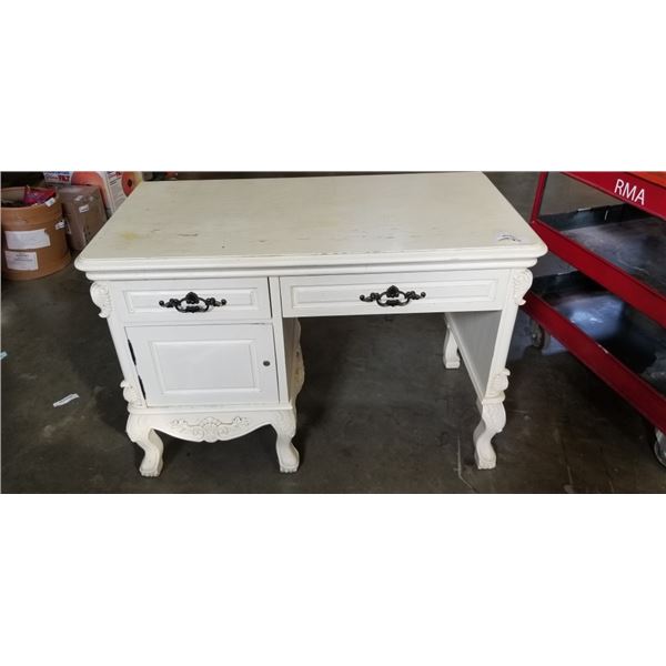 WHITE ANTIQUE LOOK SINGLE PEDESTAL DESK