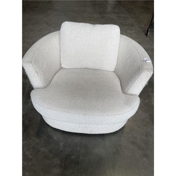 URBAN BARN BOUCLE SWIVEL LOUNGE CHAIR, 44 INCH WIDE 44 INCH DEEP