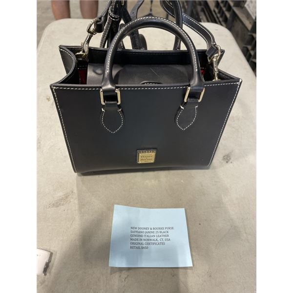 AS NEW DOONEY AND  BOURKE PURSE SAFFIANO JANINE 23 BLACK - MADE IN NORWALK W/ ORIGINAL CERTIFICATES,