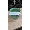 Image 1 : VINTAGE MCCOY-TEAL/GREEN GLAZE QUILTED LEAF JARDINIERE. NO CRACKS OR HAZING