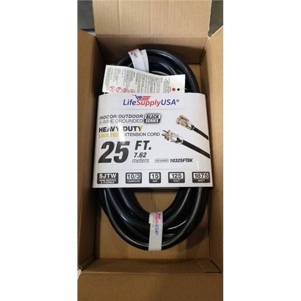HEAVY DUTY 25 FT BLACK LIGHTED EXTENSION CORD. 10AWG/3C
