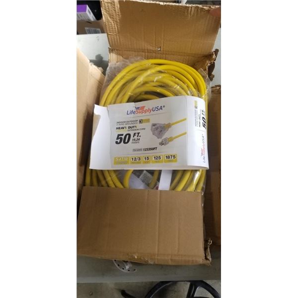 HEAVY DUTY 50 FT YELLOW LIGHTED 3 OUTLET EXTENSION CORD. 12AWG/3C