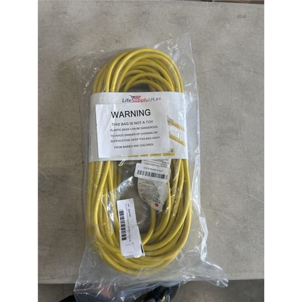 75 FOOT HEAVY DUTY LIGHTED YELLOW EXTENSION CORD. 16AWG/3C