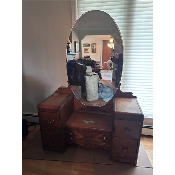 1940s Waterfall walnut vanity/dressing table with mirror