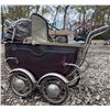 Image 1 : Mid-20th Century Baby Pram Carriage with Metal Frame and Fabric Canopy