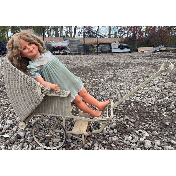 Genuine Shirley Temple Doll with Original Dress and Wicker Baby Carriage