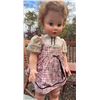 Image 7 : Large Vintage Doll With Pink Plaid Dress And Three Painted Wooden Children's Chairs