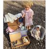 Image 2 : Mid-20th Century Doll Lot with Large Doll, Baby Doll, Wicker Pram, and Clothing Trunk