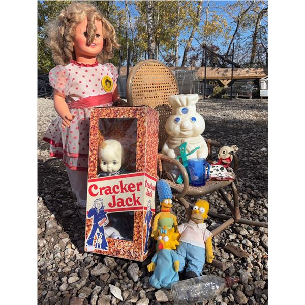 Dolls and Toys Including Pillsbury Doughboy, Simpsons, and Cracker Jack Doll