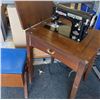 Image 5 : Domestic Sewing Machine with Wood Cabinet, Sewing Stool, and Notions