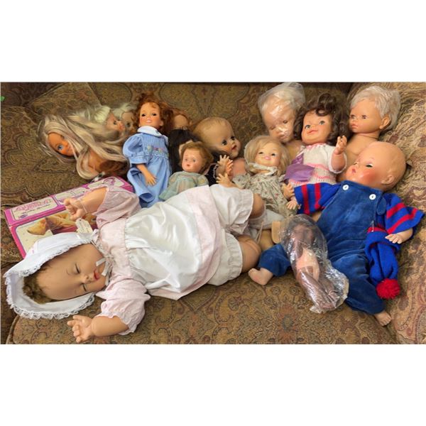 Vintage Dolls With Mattel Love'n Touch Baby Scale Box, 10 Dolls Included