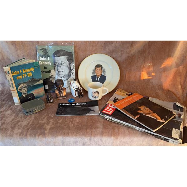 John F. Kennedy Memorabilia Collection Books, Plate, Busts, Mug, Magazines