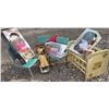 Image 1 : Dolls With Boxes, Metal Toy Crib and Three Blue Chrome Chairs