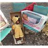 Image 3 : Dolls With Boxes, Metal Toy Crib and Three Blue Chrome Chairs