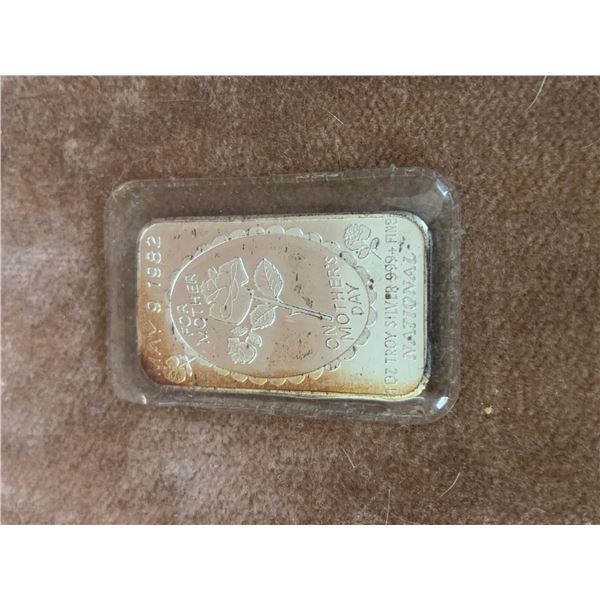 1 oz National Silver Bar .999+, Mother's Day 1982, For Mother, May 9, Sealed