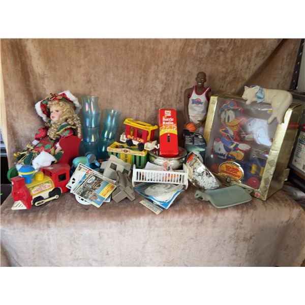 Toys and Collectibles Lot: Dolls, Donald Duck, Train, View-Master Reels