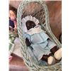 Image 2 : 6 Dolls Including African American Baby Dolls, Wicker Basket, and Handmade Linens