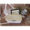 Image 5 : Decorative Lot: Tote, Doll, Metal Basket, Glassware, Figurine, Framed Print