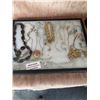 Image 2 : Rhinestone Brooches, Necklaces and Costume Jewelry, Two Trays