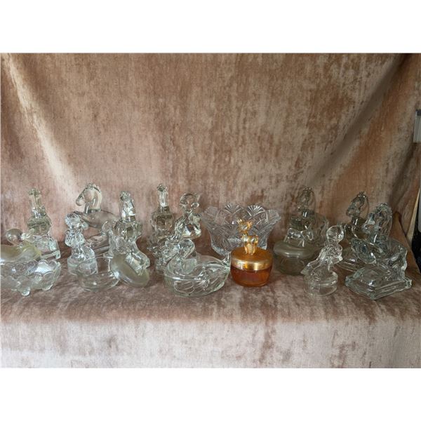 Clear Animal Shaped Glass Trinket Boxes and Bowls, 13 Pieces