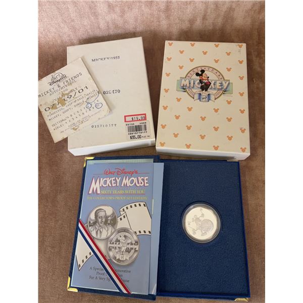 Disney Mickey 60 Years With You 1985 Silver Coin Set With Box and Documentation