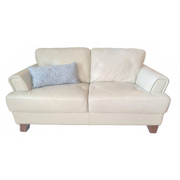 Two-Seater Genuine Leather Loveseat with Tapered Wood Legs