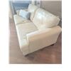Image 3 : Two-Seater Genuine Leather Loveseat with Tapered Wood Legs