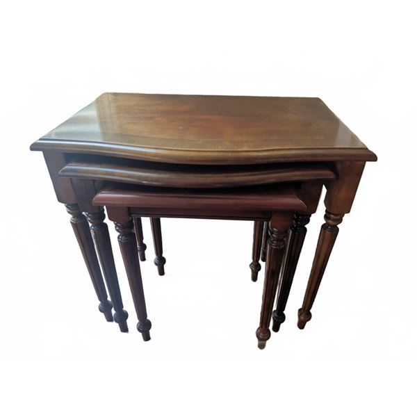Three Stacking Wood Nesting Tables with Turned Legs