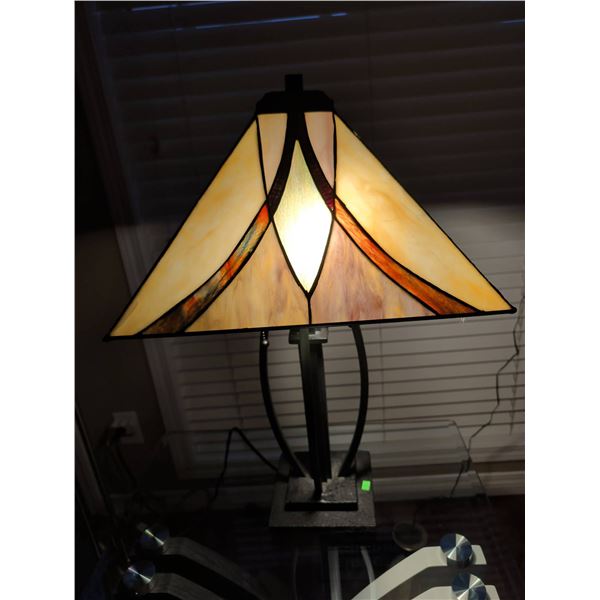 Stained Glass Table Lamp With Geometric Shade and Metal Base