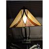 Image 1 : Stained Glass Table Lamp With Geometric Shade and Metal Base