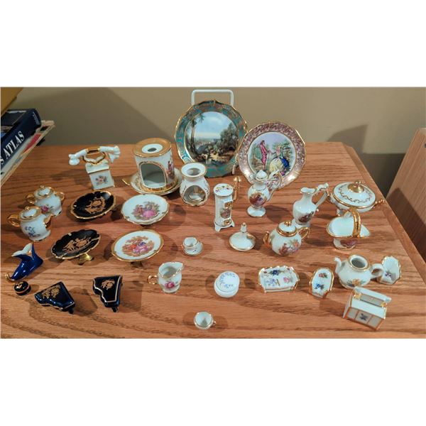 Limoges France Porcelain Miniature Collection, Gilt Trim, Assorted Tea Sets and Plates