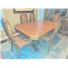 Image 1 : Oak Dining Table With 5 Upholstered High-Back Chairs, Two Armchairs Included