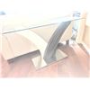 Image 2 : Glass Top Console Table with Curved Wood and Metal Base