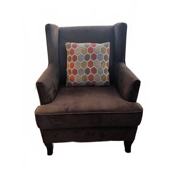 Bowring Brown Fabric Wingback Armchair with Accent Cushion